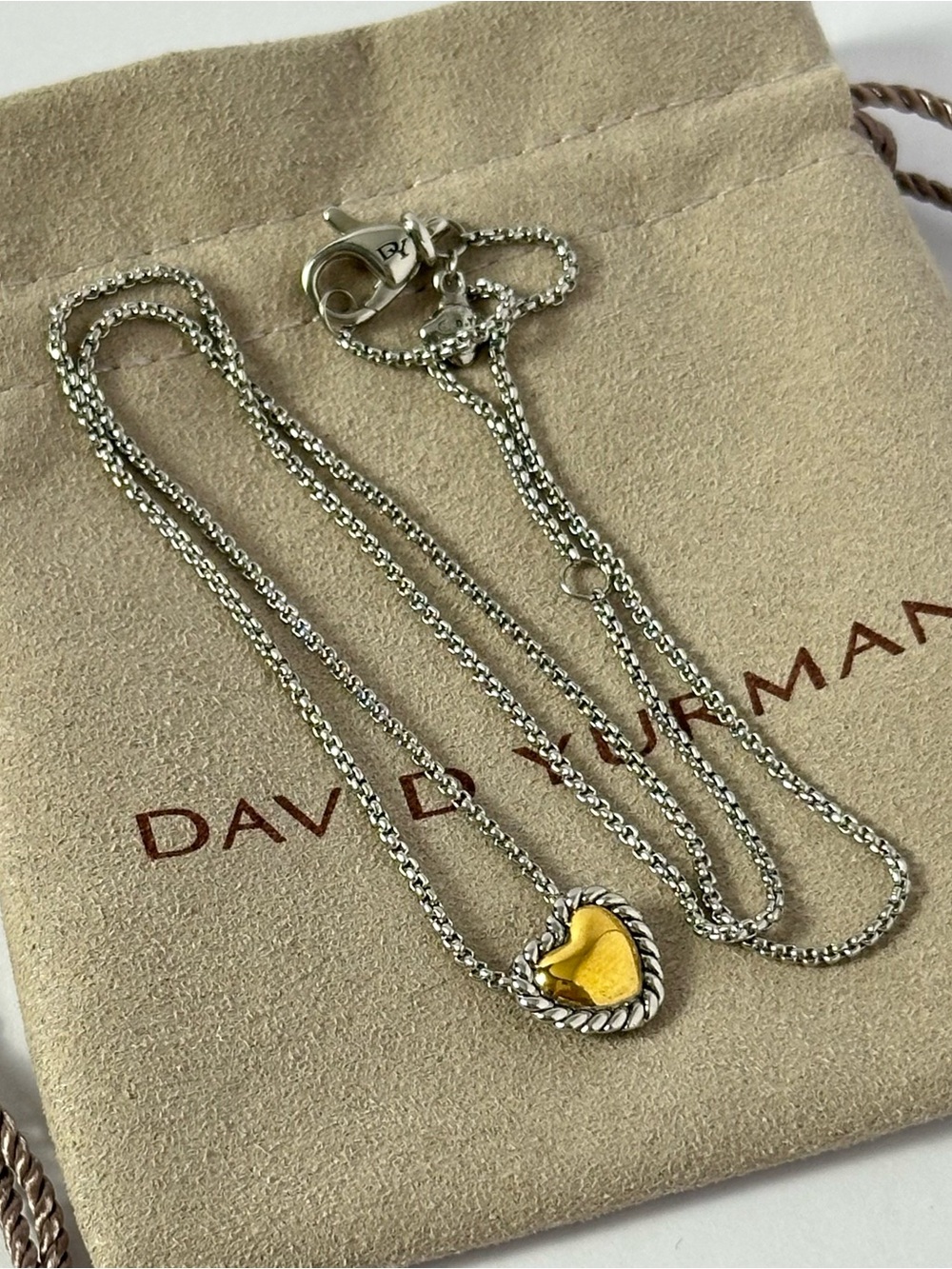 David Yurman 18K Gold Cable Classic Cookie Heart Adjustable Necklace